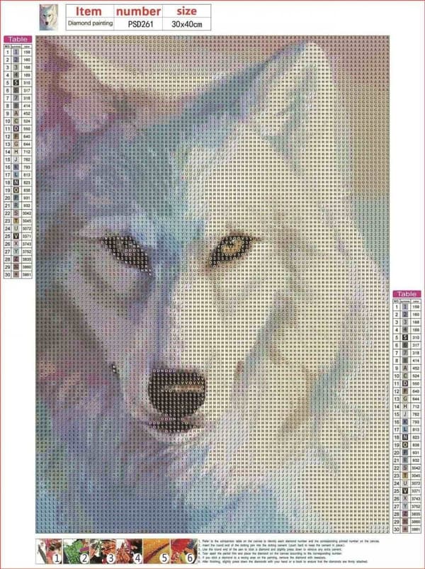 Diamantbroderi Vit Varg 30x40 cm
