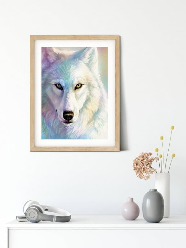 Diamantbroderi Vit Varg 30x40 cm