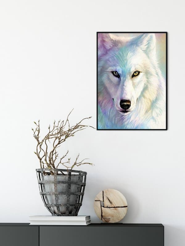 Diamantbroderi Vit Varg 30x40 cm