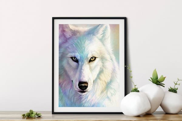 Diamantbroderi Vit Varg 30x40 cm
