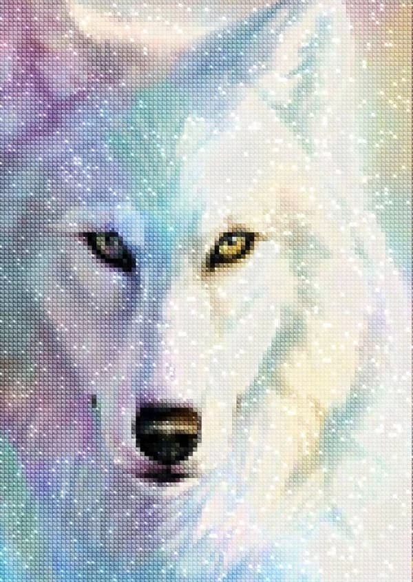 Diamantbroderi Vit Varg 30x40 cm