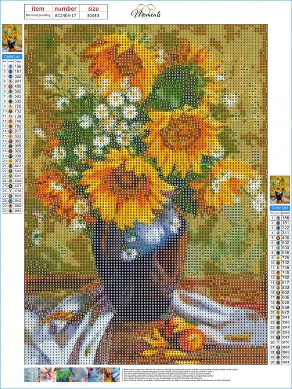 Diamantbroderi Solrige blomster 30x40 cm