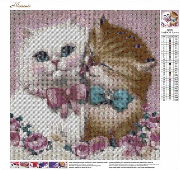 Diamantbroderi Søde Katte 35x35 cm K