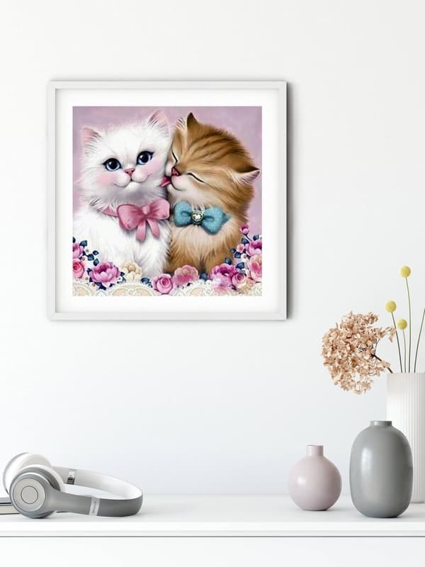 Diamantbroderi Søde Katte 35x35 cm K