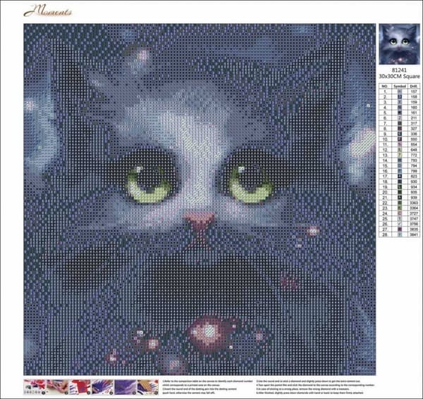 Diamantbroderi Kattöga 35x35 cm K