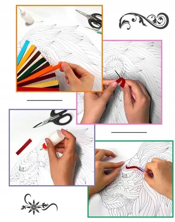 Quilling-setti raidat Taikaelefantti 40x50 cm
