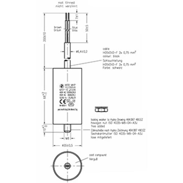 Hydra MKP_285_MSB 10uF 35x68 1 st MKP Motorkondensator 10 µF 450 V/AC 5 % (Ø x L) 35 mm x 68 mm