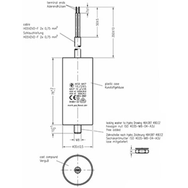 Hydra MKP_285_MSB 16uF 35x78 1 st MKP Motorkondensator 16 µF 450 V/AC 5 % (Ø x L) 35 mm x 78 mm