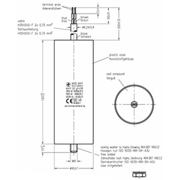 Hydra MKP_285_MSB 50uF 45x120 1 st MKP Motorkondensator 50 µF 450 V/AC 5 % (Ø x L) 45 mm x 120 mm