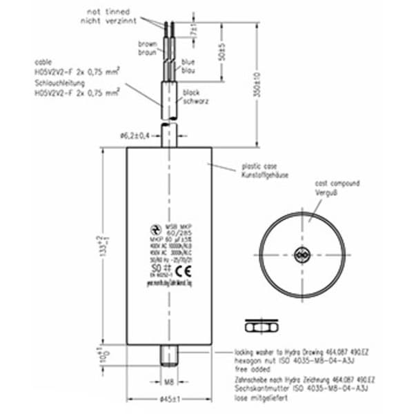 Hydra MKP_285_MSB 60uF 45x133 1 st MKP Motorkondensator 60 µF 450 V/AC 5 % (Ø x L) 45 mm x 133 mm