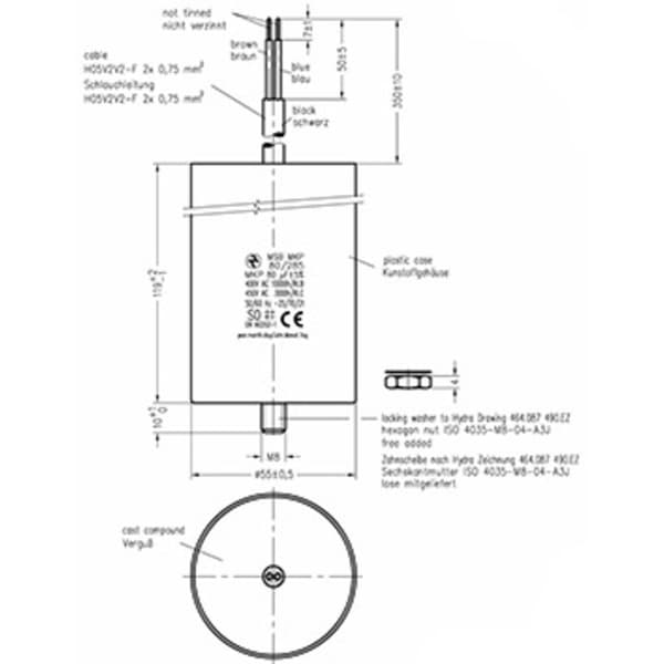 Hydra MKP_285_MSB 80uF 55x119 1 st MKP Motorkondensator 80 µF 450 V/AC 5 % (Ø x L) 55 mm x 119 mm