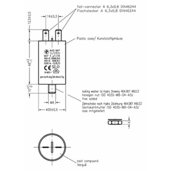 Hydra MKP_285_MAB 5uF 30x48 1 st MKP Motorkondensator 5 µF 450 V/AC 5 % (Ø x L) 30 mm x 48 mm