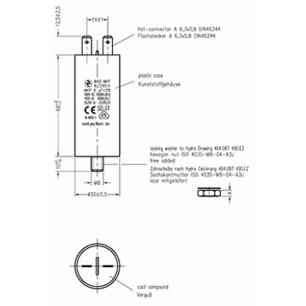 Hydra MKP_285_MAB 8uF 30x68 1 st MKP Motorkondensator 8 µF 450 V/AC 5 % (Ø x L) 30 mm x 68 mm