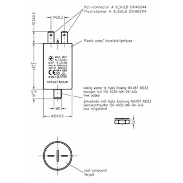 Hydra MKP_285_MAB 6uF 30x48 1 st MKP Motorkondensator 6 µF 450 V/AC 5 % (Ø x L) 30 mm x 48 mm
