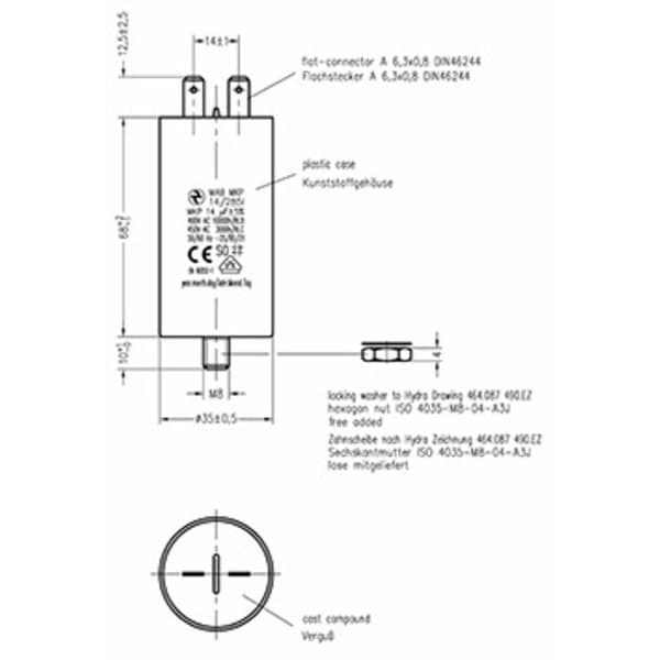 Hydra MKP_285_MAB 14uF 35x68 1 st MKP Motorkondensator 14 µF 450 V/AC 5 % (Ø x L) 35 mm x 68 mm