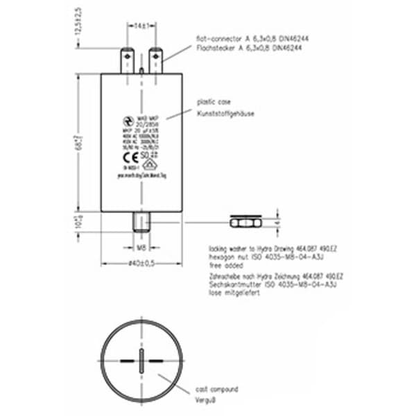 Hydra MKP_285_MAB 20uF 40x68 1 st MKP Motorkondensator 20 µF 450 V/AC 5 % (Ø x L) 40 mm x 68 mm