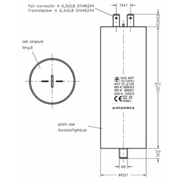 Hydra MKP_285_MAB 50uF 45x120 1 st MKP Motorkondensator 50 µF 450 V/AC 5 % (Ø x L) 45 mm x 120 mm