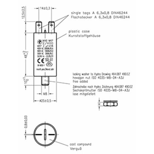 Hydra MKP_400_MAB 2uF 25x48 1 st MKP Motorkondensator Radialt hållmonterade 2 µF 500 V/AC 5 % (Ø x L) 25 mm x 48 mm