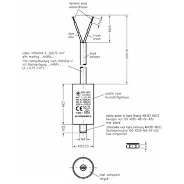Hydra MKP_285_MSB 3uF 25x48 1 st MKP Motorkondensator 3 µF 450 V/AC 5 % (Ø x L) 25 mm x 48 mm