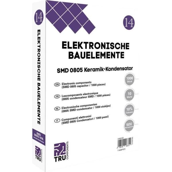 TRU COMPONENTS T1806P023 SMT Keramiska kondensatorsortiment 0805 50V 10% (L x B) 2,0 mm x 1,2 mm 1000 delar
