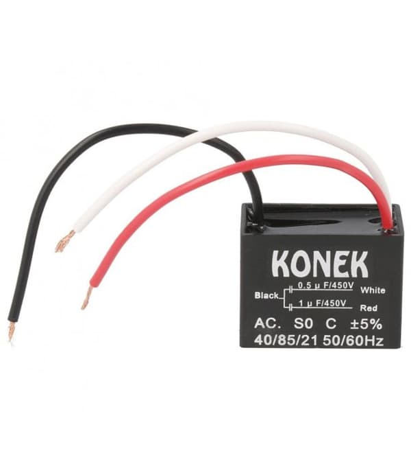 Kondensatormotor 1uf+0,5uf 450vac med kablar Skruv M4 1mf+0,5mf