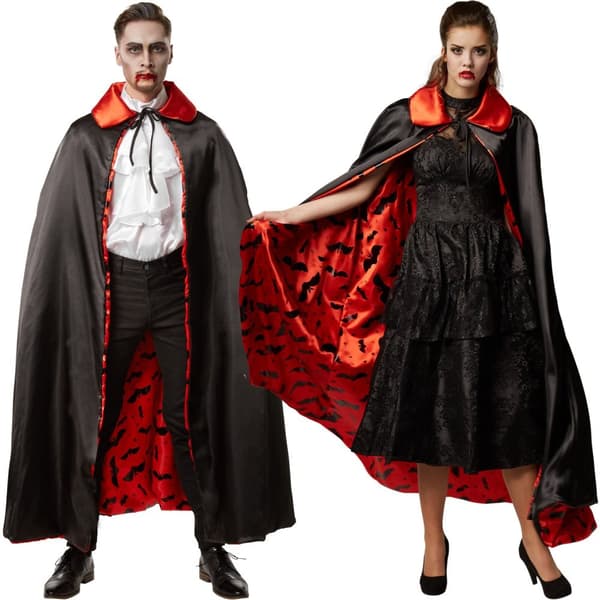 Vampyrkappe med flagermusmotiv - sort/rød