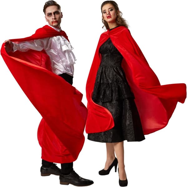 Sammetscape med huva - 158 cm, röd
