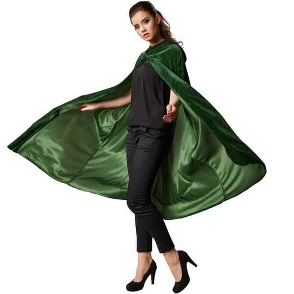 Sammetscape med huva - 158 cm, grön