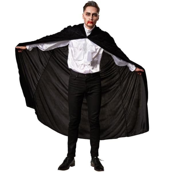 Sammetscape med huva - 158 cm, svart