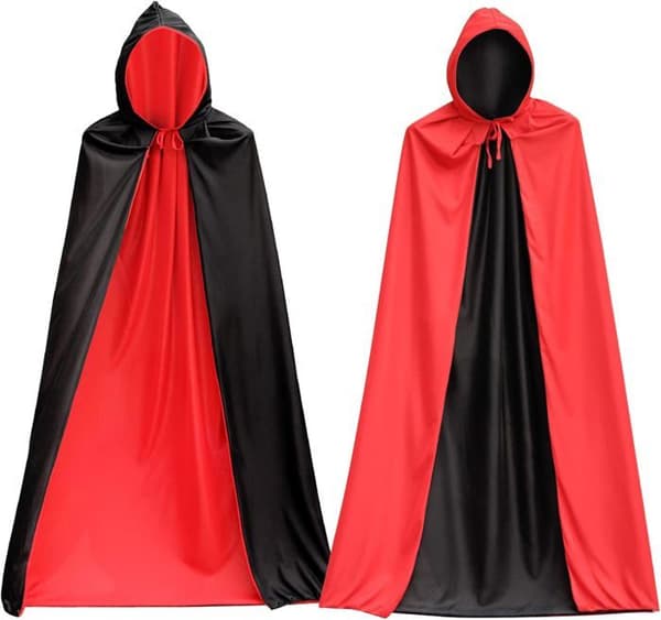 Svart-röd Halloween-kappe med huva, dubbelsidig, svart udde för vuxna, Halloween-dräkt, Halloween-kappe för kvinnor (150 cm)