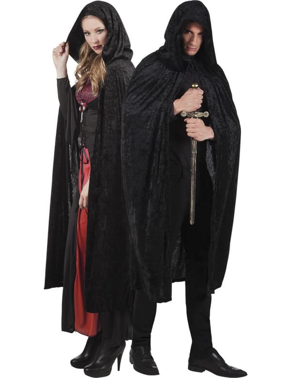 Kappe sort veloureffekt 170 cm voksen halloween.Size-One size