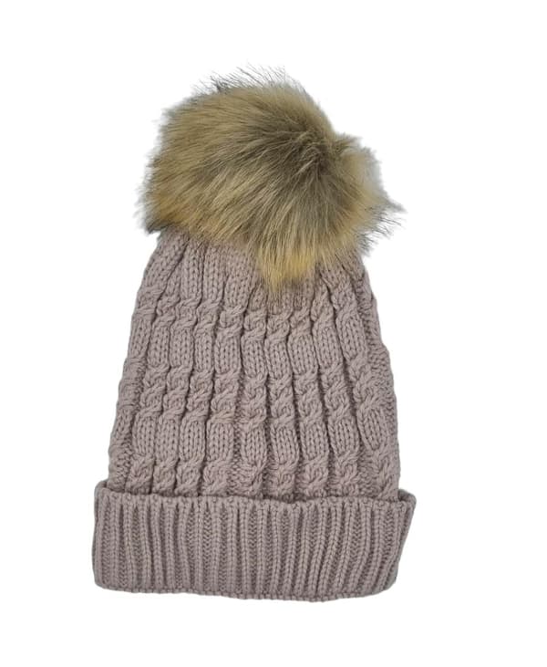 PINK HAT MED FUR BALL