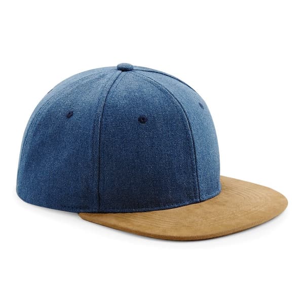 Beechfield Unisex Faux Suede Peak Snapback Cap Denim Blue One size