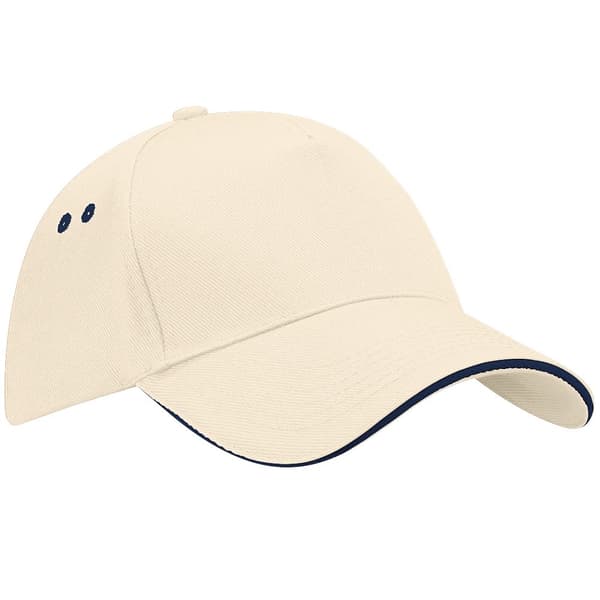 Beechfield Unisex Ultimate 5 Panel Kontrast Baseball Cap med Sandwich Peak / Hovedbeklædning (Pakke med 2) Putty/French Navy One Size