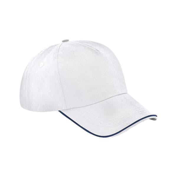 Beechfield Autentisk 5-panel kasket med paspolering White/French Navy One Size