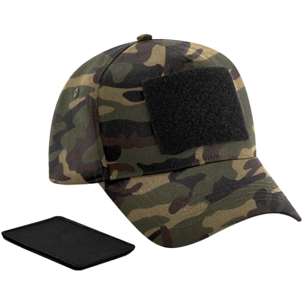 Beechfield 5 Panel Removable Patch Baseball Cap Jungle Camo One Size
