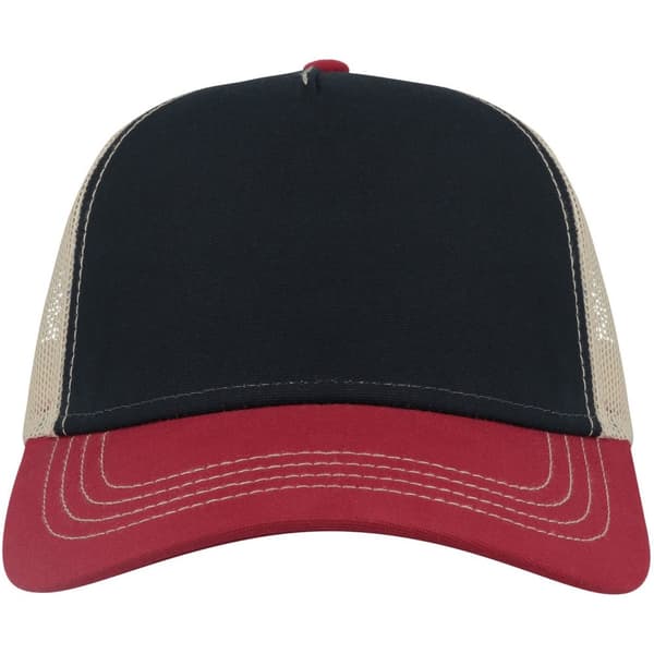 Atlantis Unisex Adult Rapper 5 Panel Canvas Recycled Trucker Cap Navy/Burgundy/Khaki One Size