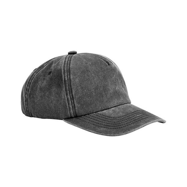 Beechfield Vintage Washed 5 Panel Relaxed Fit Baseball Cap Black One Size