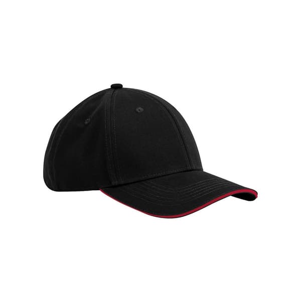 Beechfield Classic 6 Panel Sandwich Peak Cap i ekologisk bomull Black/Classic Red One Size