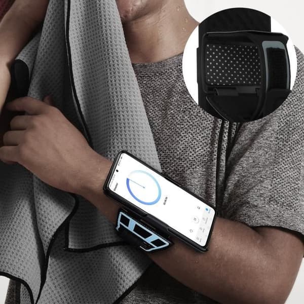 Brassard Sport och Samsung S21 Fodral - AVIZAR - Multifunktionell Förankring för Underarm Svart