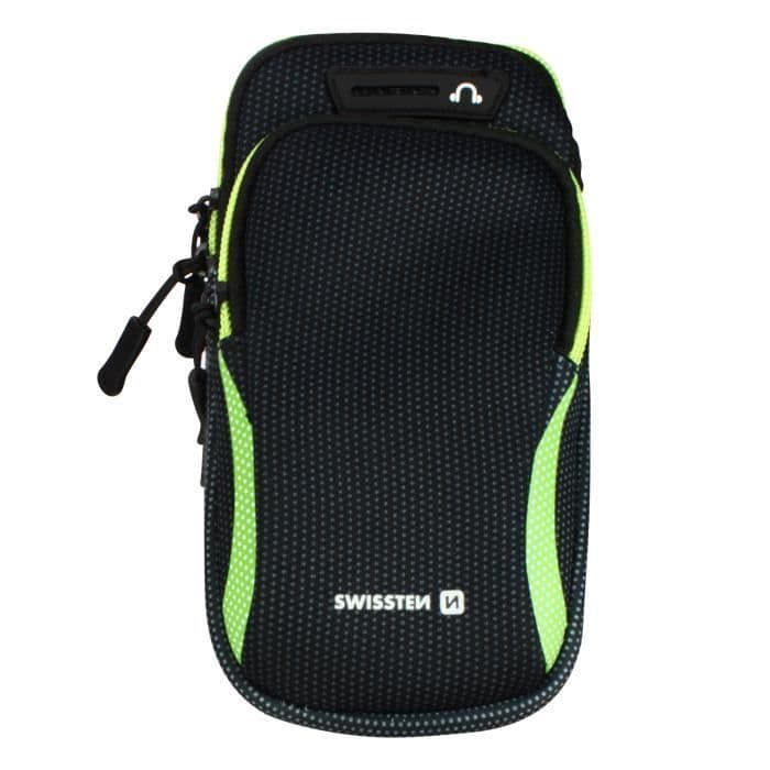 Sportarmband med 2 fickor med dragkedjor Neopren Anti-perspirant Svart Swissten Green