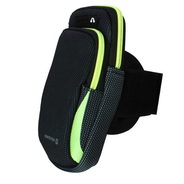 Sportarmband med 2 fickor med dragkedjor Neopren Anti-perspirant Svart Swissten Green