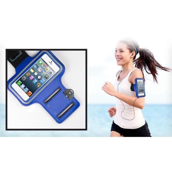 Blå sportarmband kompatibel med iPhone 13-13 PRO-12-11-SE-XR-X-XS-8-7-6-5 - Justerbart skydd för löpning sport gym Phonillico®