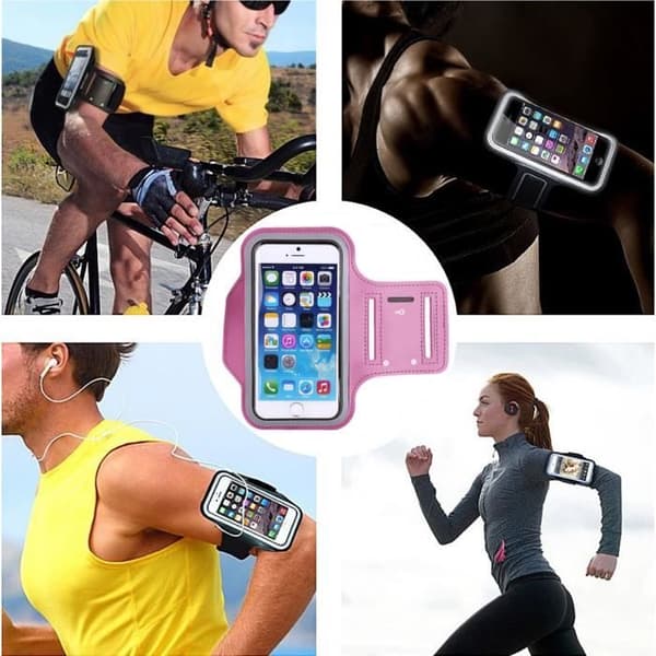 Sportarmband Rosa kompatibel med iPhone 13-13 PRO-12-11-SE-XR-X-XS-8-7-6-5 - Justerbart skydd för löpning och gym Phonillico®