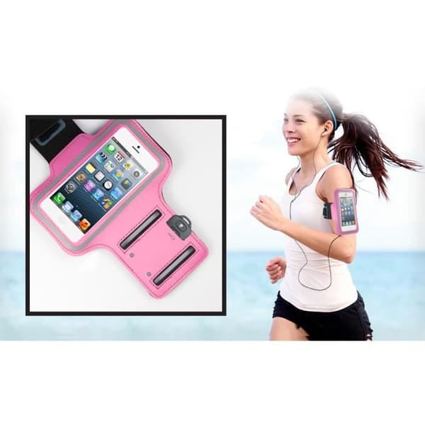 Sportarmband Rosa kompatibel med iPhone 13-13 PRO-12-11-SE-XR-X-XS-8-7-6-5 - Justerbart skydd för löpning och gym Phonillico®