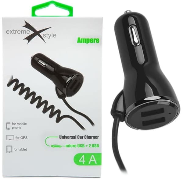 Biloplader micro-USB + 2xUSB 4A
