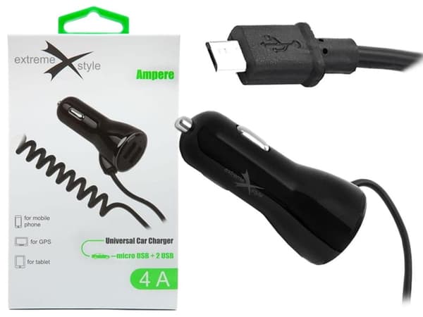 Biloplader micro-USB + 2xUSB 4A