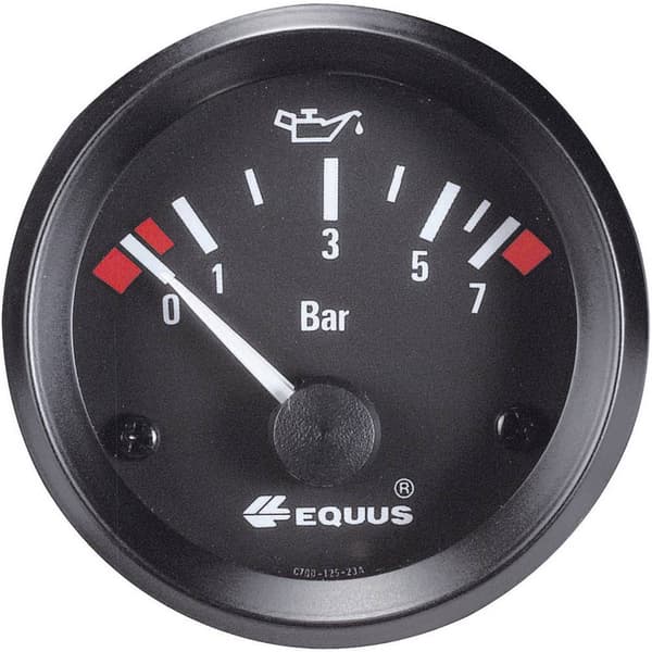 Equus 842095 Inbyggnadsinstrument för bil Oljetryckvisning Mätområde 0 - 7 bar Standard Gul, Röd, Grön 52 mm