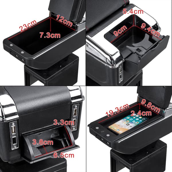 7 USB Universal Car Armstöd Kudde Center Organizer Konsol Pad Stroage Box Cover(svart, 7 USB)
