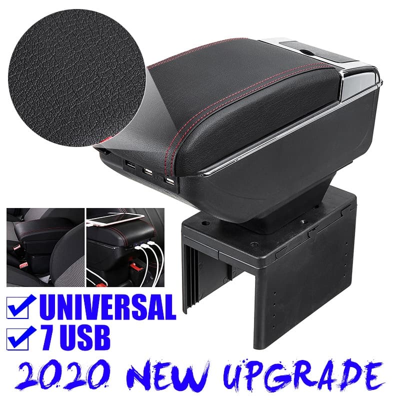 7 USB Universal Car Armstöd Kudde Center Organizer Konsol Pad Stroage Box Cover(svart, 7 USB)